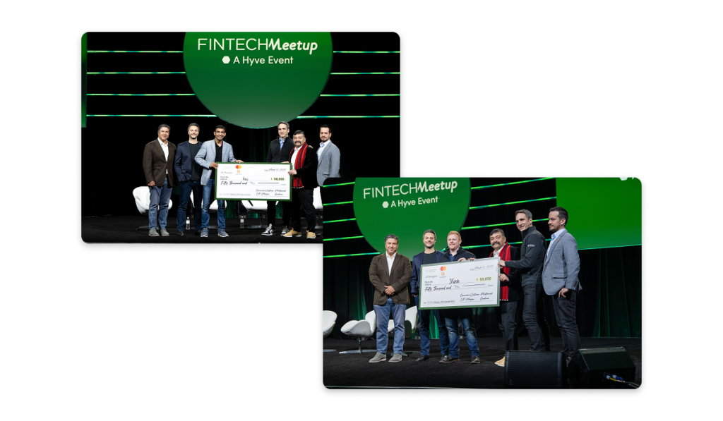 The winners of the Pitch competition accept their winnings